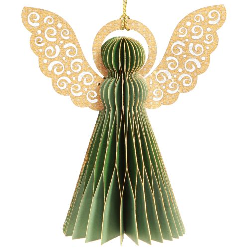 Floristik24 Decoração de papel favo de mel de anjo Natal verde ouro 12cm 4 un