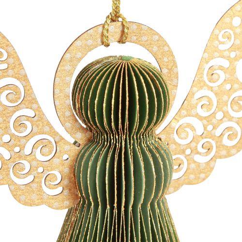 Floristik24 Decoração de papel favo de mel de anjo Natal verde ouro 12cm 4 un
