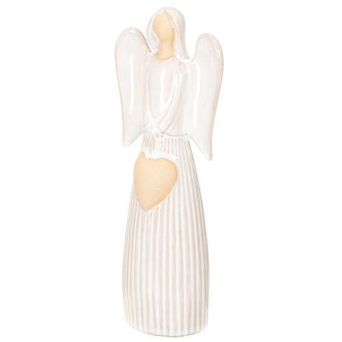 Estatueta de anjo com decoração de coração em branco creme, 23 cm | Floristik24.pt