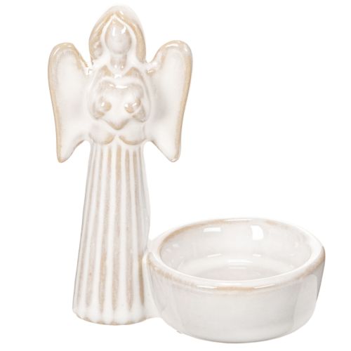 Conjunto de 3 peças com decoração de anjo para tigela, com pequena figura e suporte redondo para vela tealight de 10 cm.