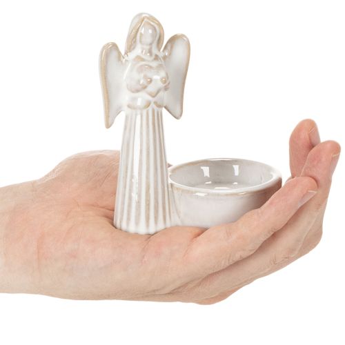 Conjunto de 3 peças com decoração de anjo para tigela, com pequena figura e suporte redondo para vela tealight de 10 cm. | Floristik24.pt