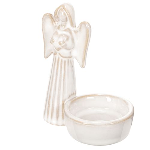 Conjunto de 3 peças com decoração de anjo para tigela, com pequena figura e suporte redondo para vela tealight de 10 cm. | Floristik24.pt