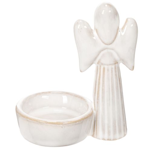 Conjunto de 3 peças com decoração de anjo para tigela, com pequena figura e suporte redondo para vela tealight de 10 cm. | Floristik24.pt