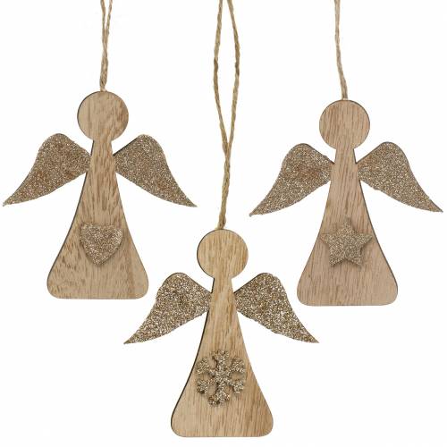 Itens Deco hanger de madeira angel glitter 10cm 12pcs