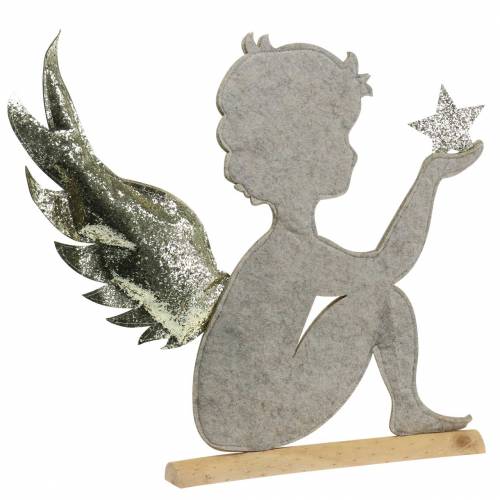 Floristik24 Carrinho de anjo de Natal em tronco de bétula creme de feltro, ouro Alt.46cm