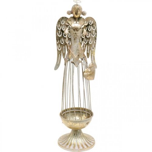 Floristik24 Figura de anjo com coração, decoração de Natal feita de metal, decoração de anjo antigo dourado Alt.38cm