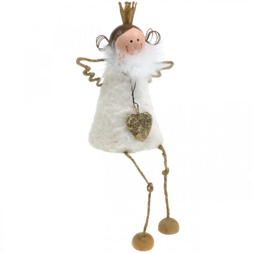 Itens Figura de anjo sentado decoração de natal madeira metal branco alt.12cm