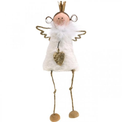 Itens Figura de anjo sentado decoração de natal madeira metal branco alt.12cm