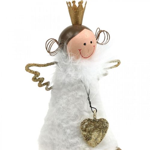 Itens Figura de anjo sentado decoração de natal madeira metal branco alt.12cm