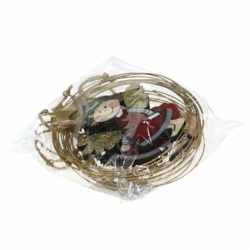 Floristik24 Anjo em um anel decorativo para pendurar madeira, metal Ø14cm 6pcs