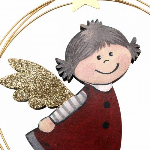 Floristik24 Anjo em um anel decorativo para pendurar madeira, metal Ø14cm 6pcs
