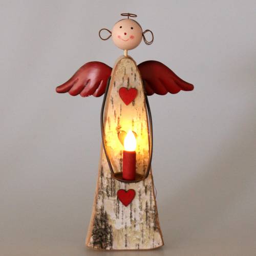 Itens Anjo de madeira com vela LED Alt.30cm