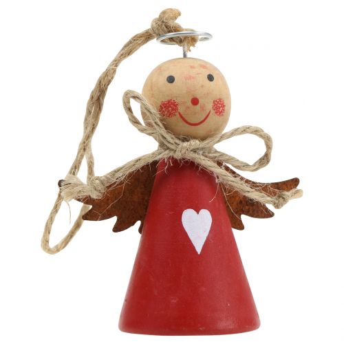 Floristik24 Figura de madeira do anjo vermelha para pendurar 8cm 4 unidades