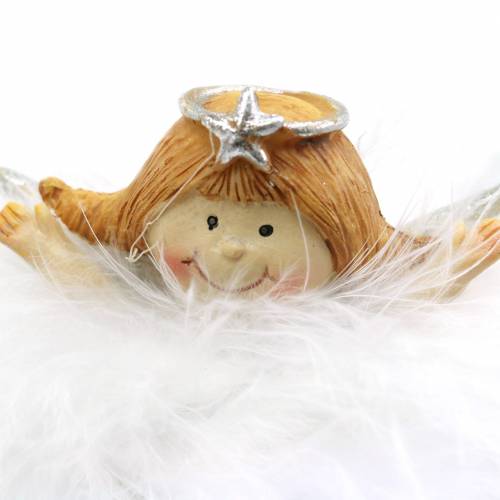 Floristik24 Anjo decorativo em branco nuvem, prata Ø6,5 / 6cm H7 / 6cm 2pcs