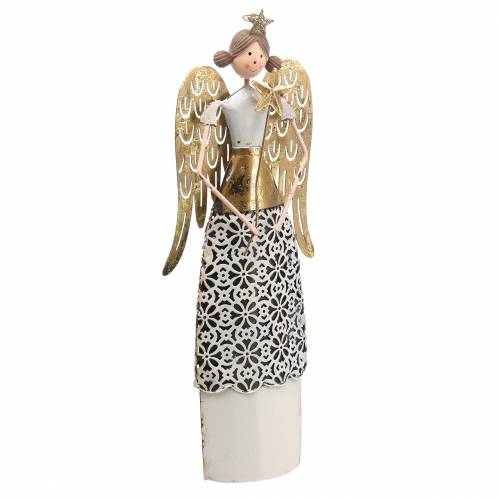 Floristik24 Anjo decorativo de metal branco, dourado Ø10cm Alt.32cm