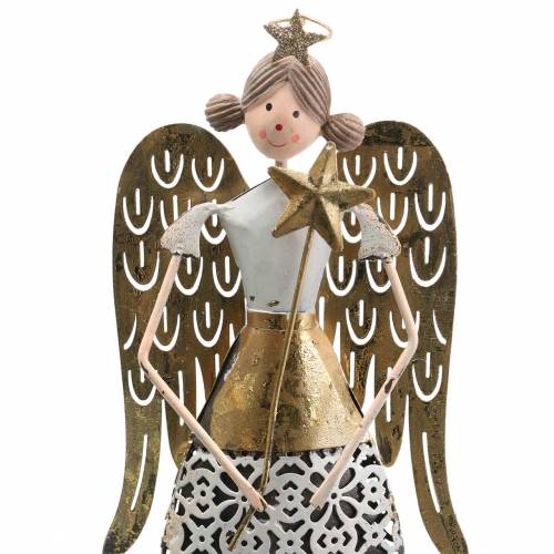Floristik24 Anjo decorativo de metal branco, dourado Ø10cm Alt.32cm