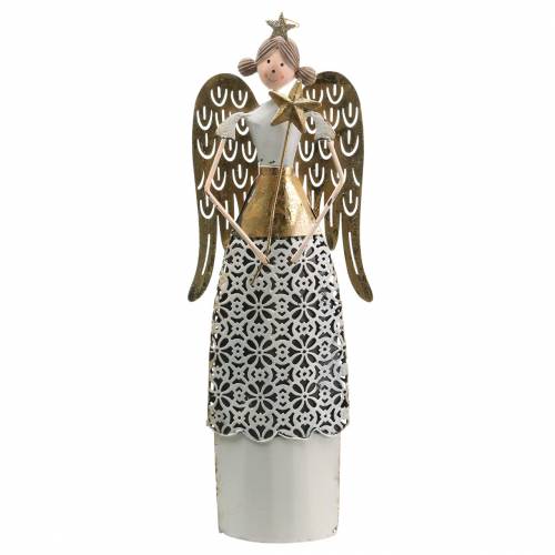 Floristik24 Anjo decorativo de metal branco, dourado Ø10cm Alt.32cm