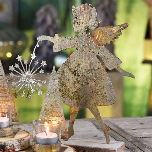 Floristik24 Anjo decorativo com dente-de-leão, decoração do Advento em metal, Anjo de Natal com aspecto antigo dourado Alt.21cm