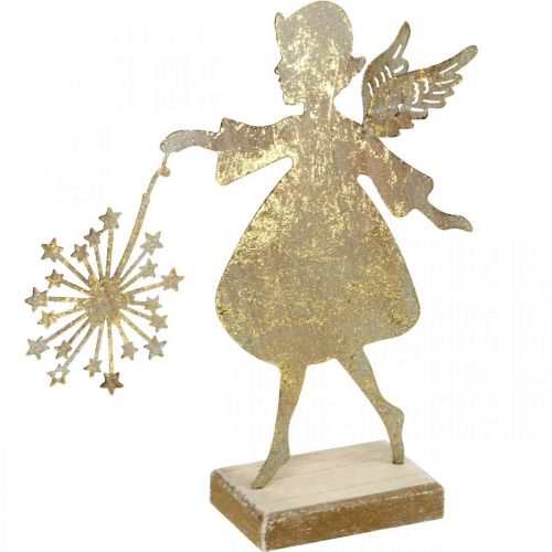 Floristik24 Anjo com dente-de-leão, decoração de metal para o Natal, figura decorativa Advento dourado aspecto antigo Alt.27,5cm