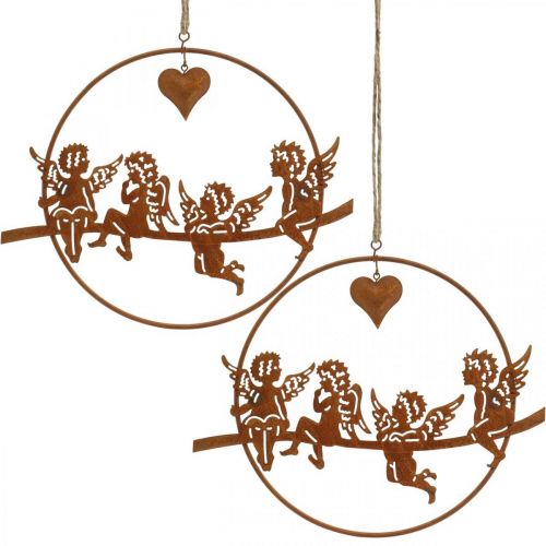 Anjo de Natal em um anel, decoração do advento, anel de decoração para casamento, decoração de metal em aço inoxidável Ø20cm 3 unidades