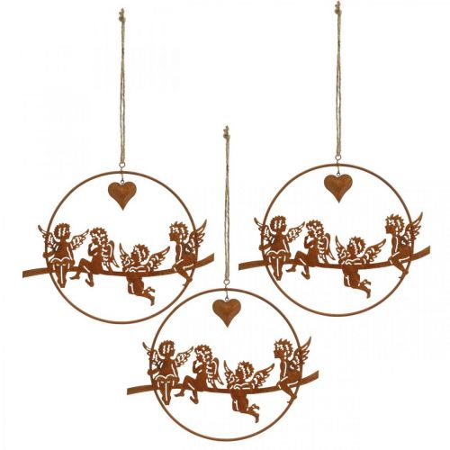 Floristik24 Anjo de Natal em um anel, decoração do advento, anel de decoração para casamento, decoração de metal em aço inoxidável Ø20cm 3 unidades