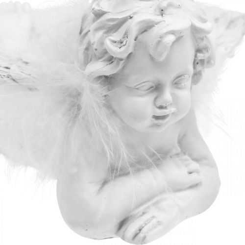 Itens Anjo deitado, decoração de Natal, decoração de anjo com penas, Advento branco H8 / 8,5cm C14 / 12,5cm conjunto de 2