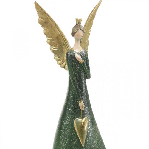 Floristik24 Figura Deco anjo verde Natal anjo com coração de ouro Alt.41cm