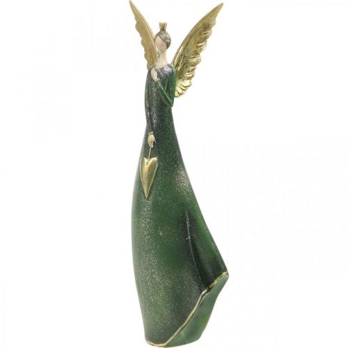 Floristik24 Figura Deco anjo verde Natal anjo com coração de ouro Alt.41cm