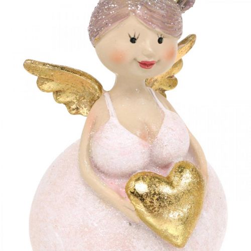 Floristik24 Anjo rosa com figura de decoração de coração Decoração de Natal 7 × 6 × 14cm 2pcs