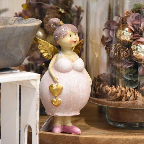 Floristik24 Anjo rosa com figura de decoração de coração de Natal 9 × 8 × 19,5 cm 2 unidades