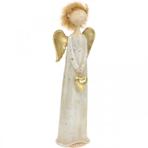 Floristik24 Figura decorativa de anjo com coração de ouro anjo de Natal 11,5 × 7,5 × 37cm