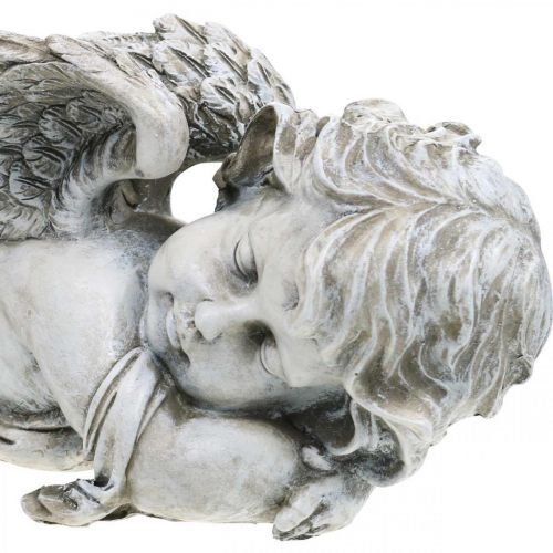 Floristik24 Sepultura decoração anjo dormindo sepultura anjo cinza poliresina 39×14x13cm