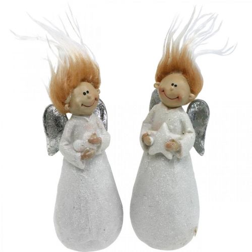 Floristik24 Figura decorativa do anjo do Natal do anjo branco 4,5 × 3,5 × 11cm 4 unidades