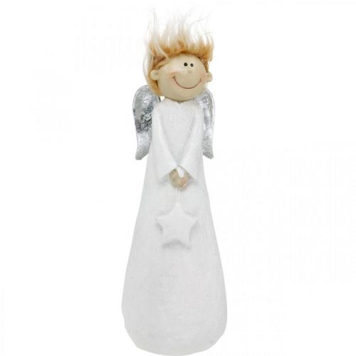 Floristik24 Figura decorativa de anjo de Natal com estrela branca 10 × 8 × 28,5cm