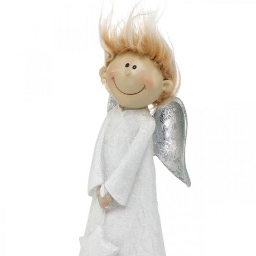 Floristik24 Figura decorativa de anjo de Natal com estrela branca 10 × 8 × 28,5cm