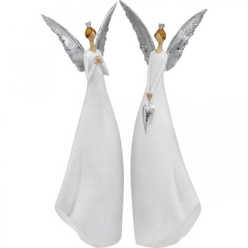 Floristik24 Figura decorativa do anjo branco com coração. Decoração de Natal Alt.31,5 cm conjunto de 2