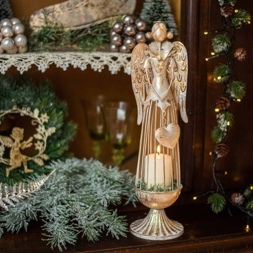 Floristik24 Figura de anjo com coração, decoração de Natal feita de metal, decoração de anjo antigo dourado Alt.38cm