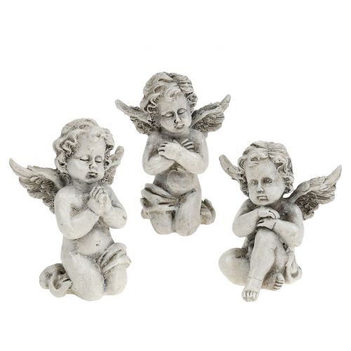 Floristik24 Figuras de anjo cinza 9cm 3 unidades