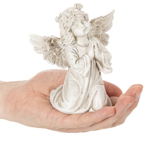 Estatueta de anjo em oração, decoração para túmulo, sentado, 13 cm, 2 peças | Floristik24.pt