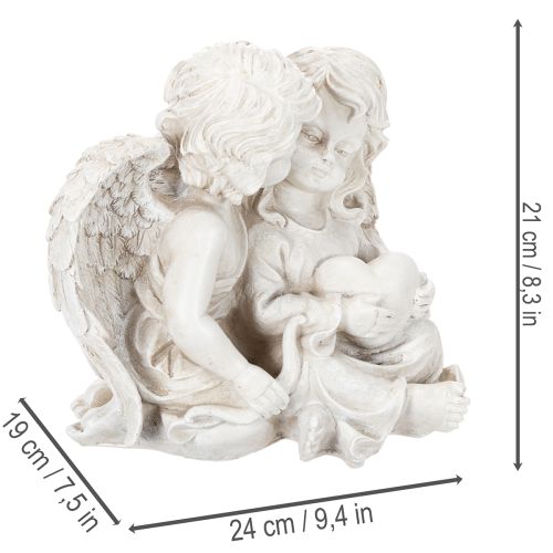 Escultura de anjos para decoração infantil, casal de anjos com coração, 24 cm | Floristik24.pt