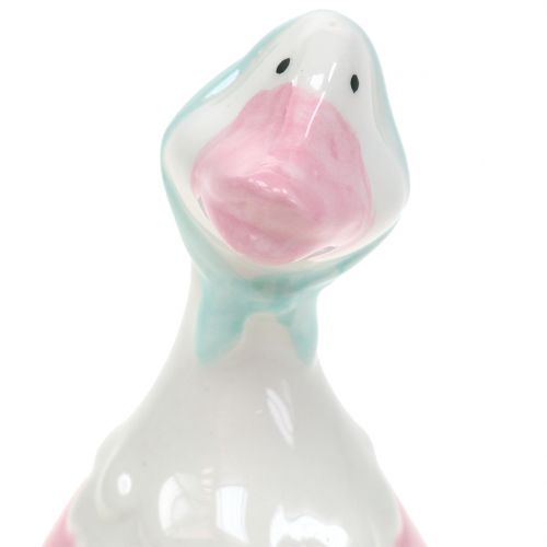 Floristik24 Ganso de Páscoa de cerâmica rosa, branco H 11,5cm 4pcs