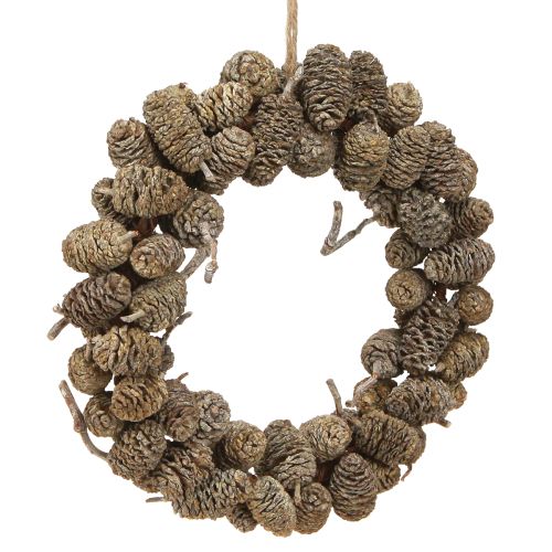 Coroa de cones de amieiro para pendurar, branca lavada Ø18cm