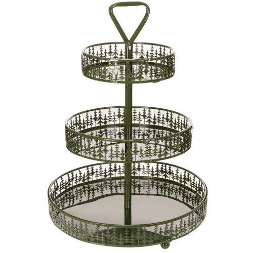 Suporte de servir de metal com três níveis, verde, decoração de pinheiro, redondo, 49 cm comprar | Floristik24.pt