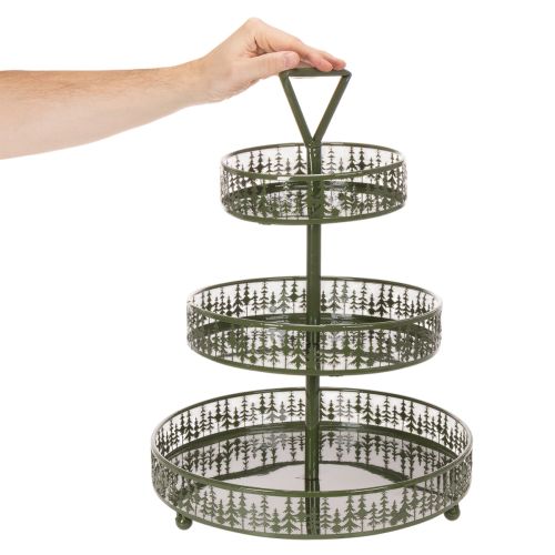 Suporte de servir de metal com três níveis, verde, decoração de pinheiro, redondo, 49 cm | Floristik24.pt