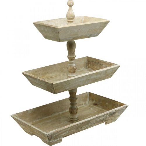 Floristik24 Suporte para bolo grande decoração de mesa de madeira branqueada decoração de vitrine 62x50x31cm