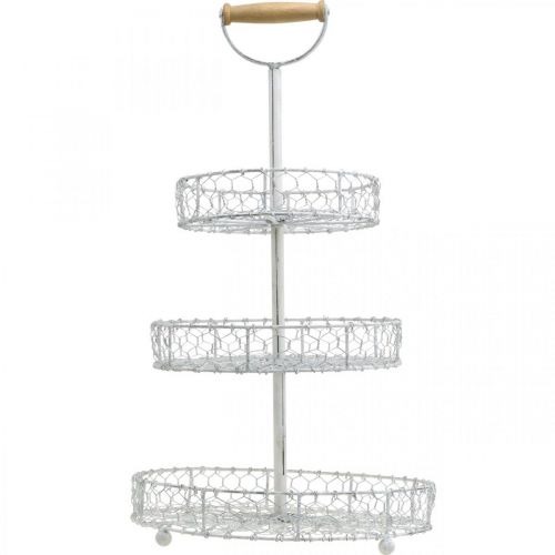 Floristik24 Suporte para bolos em cestos de treliça, decoração em metal branco lavado Shabby Chic A54cm Ø30/25/20cm