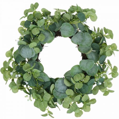 Floristik24 Grinalda decorativa eucalipto verde flores brancas artificiais Ø45cm