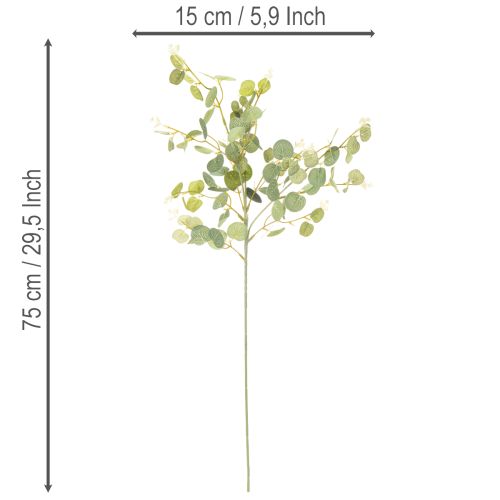 Ramo artificial de eucalipto com folhas redondas, 75 cm, 4 peças | Floristik24.pt