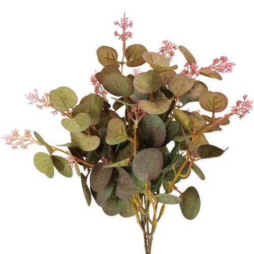 Ramos artificiais de eucalipto com flores rosa, 45 cm, 3 peças