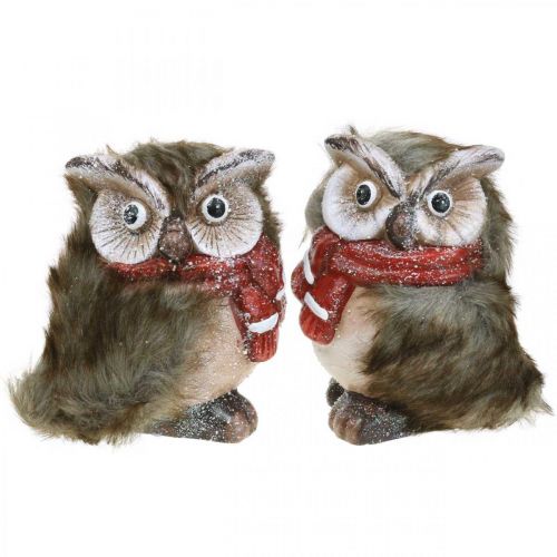 Floristik24 Coruja Decorativa Cerâmica com Lenço Figuras Decorativas Inverno Alt.15cm 2 un